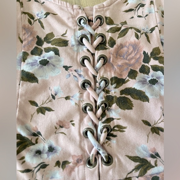 American Eagle Floral Tank Top with Lace Up Detailing - Picture 3 of 4